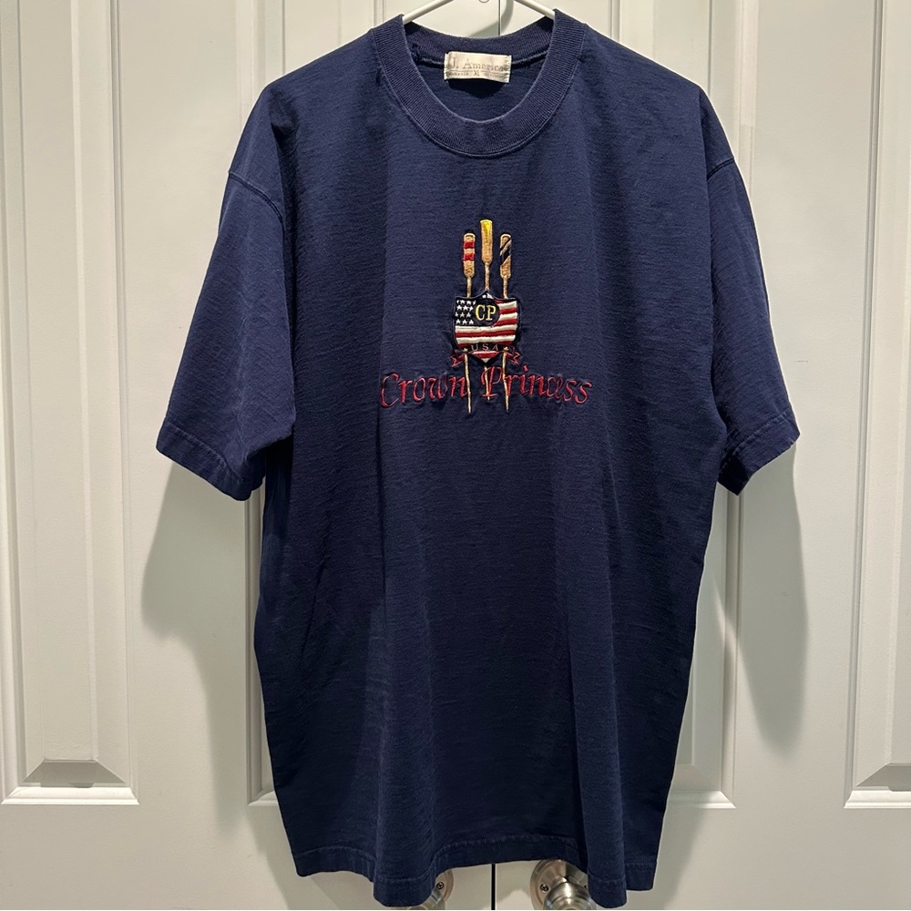 J. America Vtg Crown Princess Nautical Navy Blue Tee Princess Cruise Line 90s XL